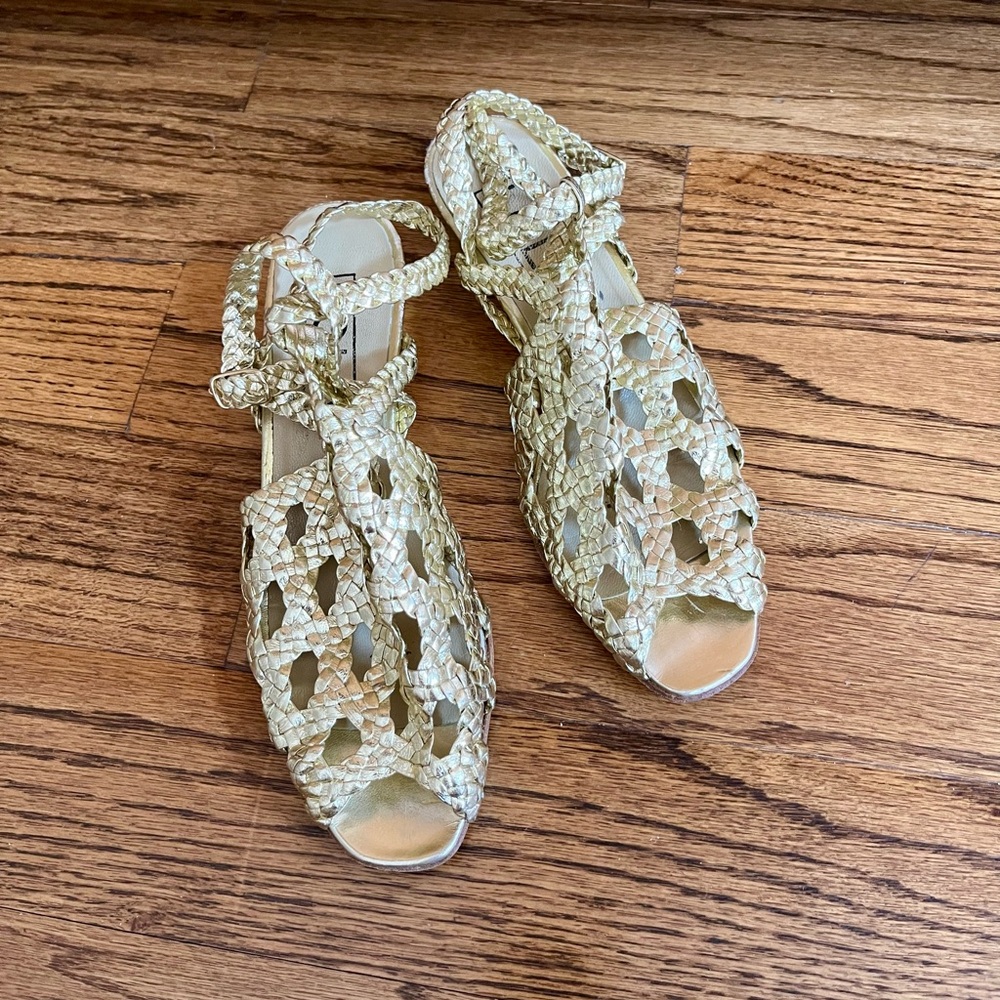 Lola Gold Braided Cage Sandals, Made in Italy, 37.5/7